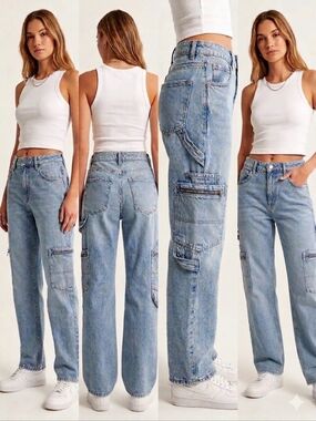Garage Light Blue Boyfriend Cargo Jeans